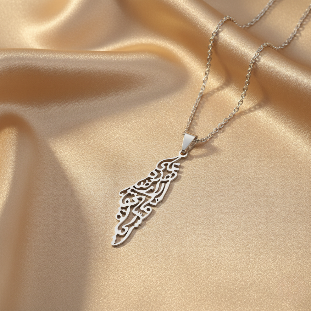 Barakah Palestine Calligraphy Map Necklace